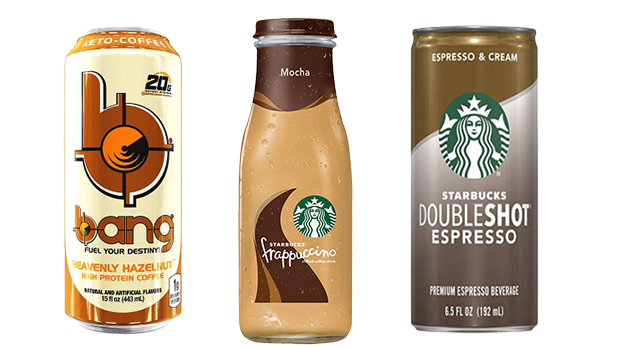 A group of three different drinks that are in front of each other.