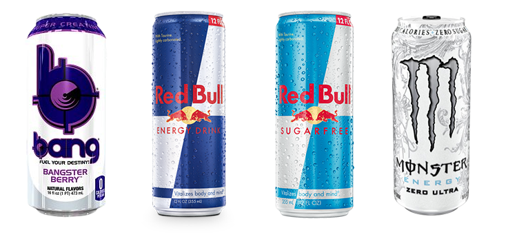 Two cans of red bull and sugar free.